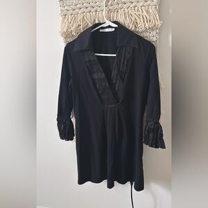 Anne Fontaine Palmier Dress Ruffle Long Sleeve Collared Shirt Dress EU 42